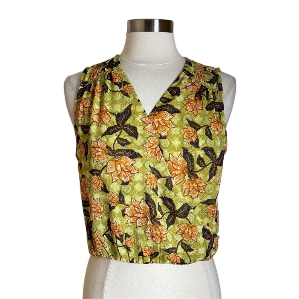 Rachel Roy Green Floral Print Faux Wrap Sleeveless Blouse Top Women's Medium New